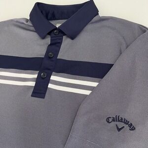 Callaway Men's Opti-Dri Navy Striped Golf Polo Size M Short‎ Sleeve Lightweight